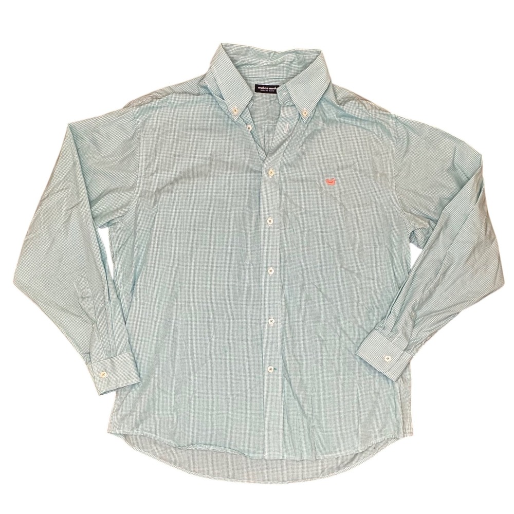 Southern Marsh Teal Green Blue Checkered Button Down Shirt Men's Size Large